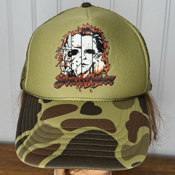 RARE Slaughter House Horror Legends Jason Voorhees Michael Myers Split-Face Hat